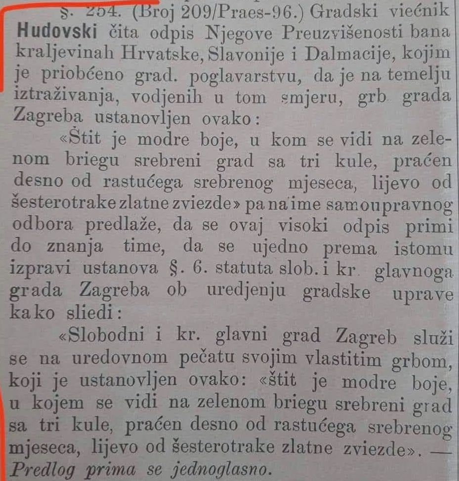 Dokument. 1896. godne prihvaćen novi izgled grba grada zagreba